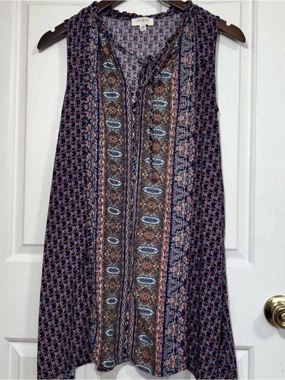 Umgee Boho Indigo Paisley Sleeveless Tunic Top Small 'The Indigo Dreamer Tunic'